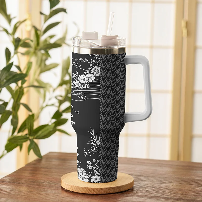 Tokyo-Tiger Flowing Waves And Sakura 40oz Tumbler