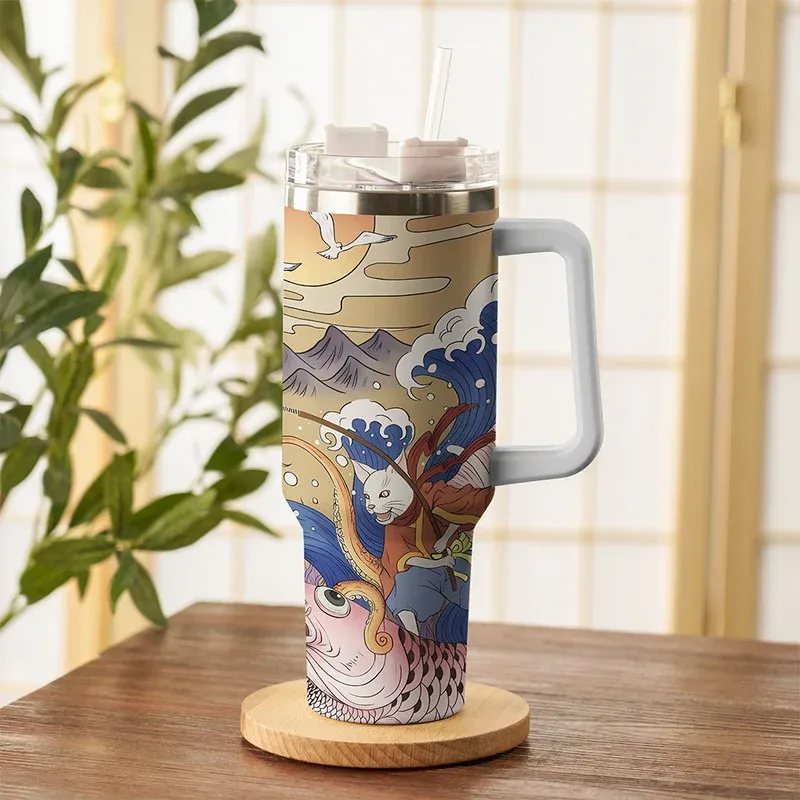 Tokyo-Tiger Japanese Cat Fishing 40oz Tumbler