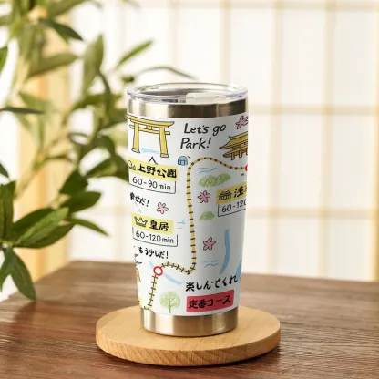 Tokyo-Tiger Tokyo's Famous Attractions Roadmap White 20oz Tumbler