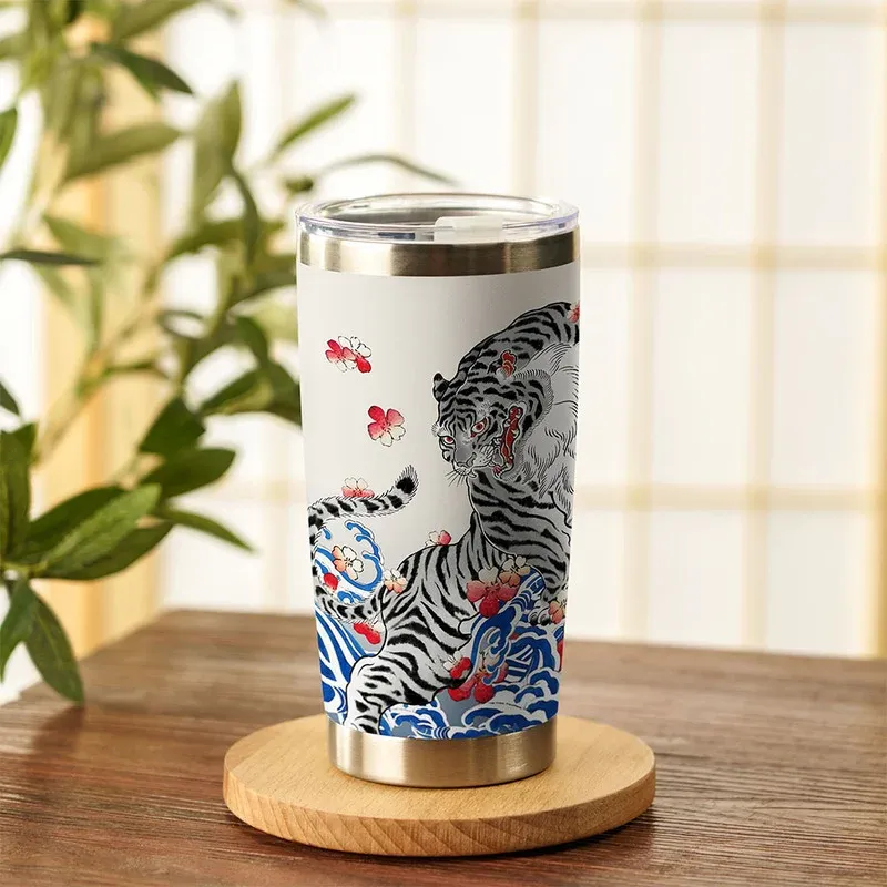 Tokyo-Tiger Fierce Tiger Amidst Sakura Wave 20oz Tumbler