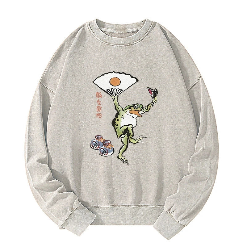 Tokyo-Tiger Dancing Frog Japanese Washed Sweatshirt