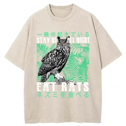 Tokyo-Tiger Owls Prey On Rats At Night Washed T-Shirt