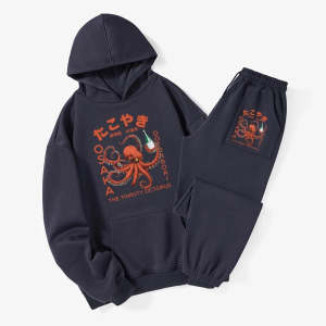 Image of Tokyo-Tiger Octopus Drinks Soju Fleece Lined Hoodie Set