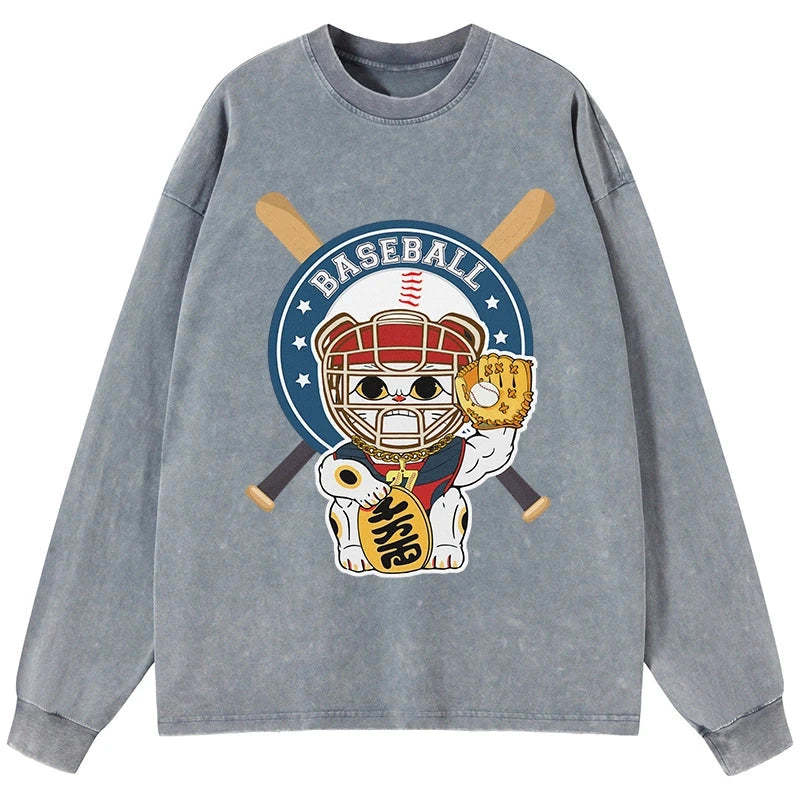 Tokyo-Tiger Janpaese Baseball Cat Washed Long Sleeve T-Shirt Sale