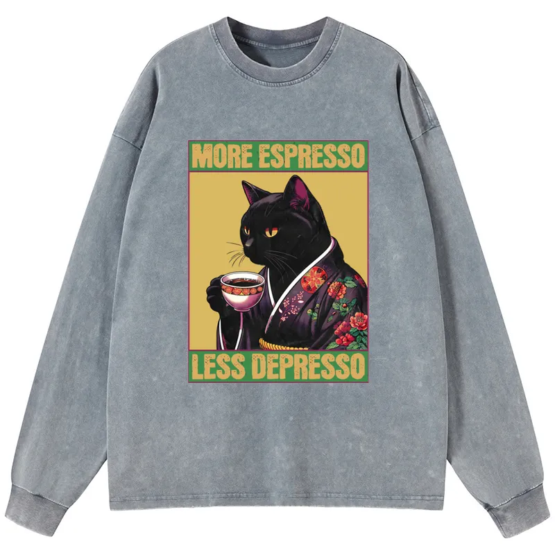 Tokyo-Tiger Up Caffeine Down Depression Washed Long Sleeve T-Shirt