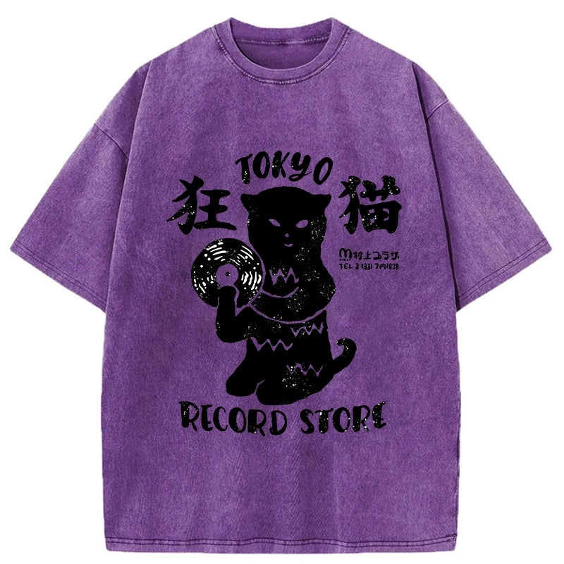Tokyo-Tiger Tokyo Record Store Cat CD Washed T-Shirt Sale – tokyo