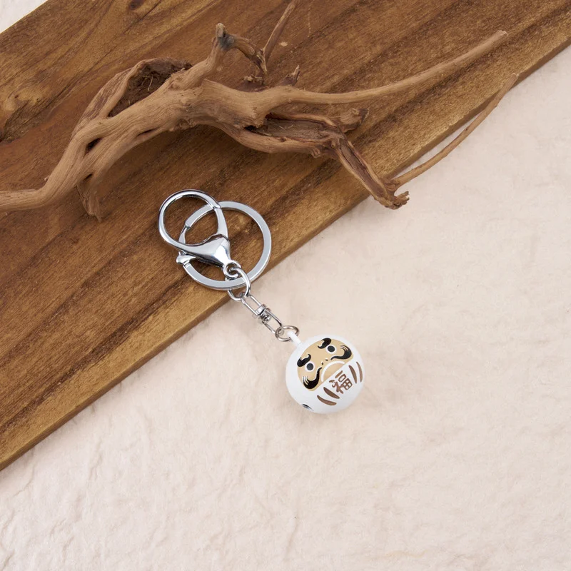 Tokyo-Tiger Japanese Daruma Bell White Keychain