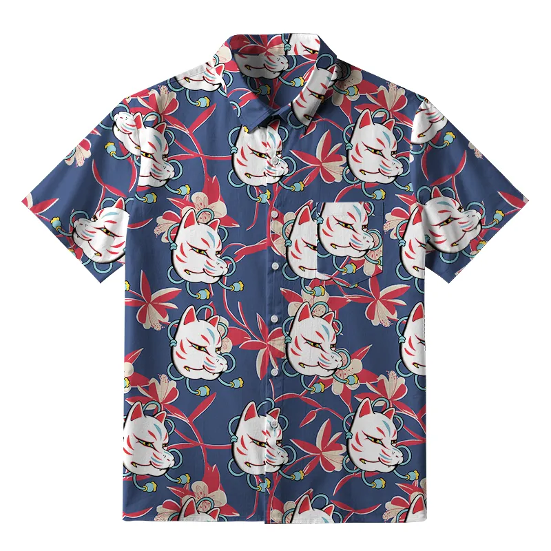Tokyo-Tiger Japanese Fox Mask Button-up Shirt Sale