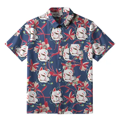 Tokyo-Tiger Japanese Fox Mask Button-up Shirt