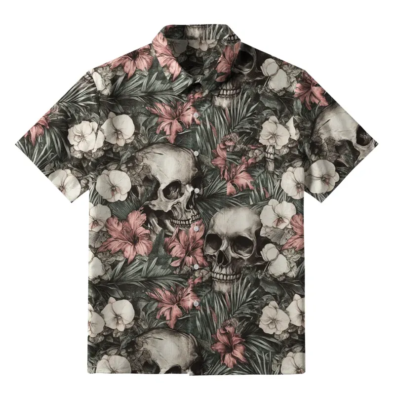 Tokyo-Tiger Skulls And Blooms Button-up Shirt