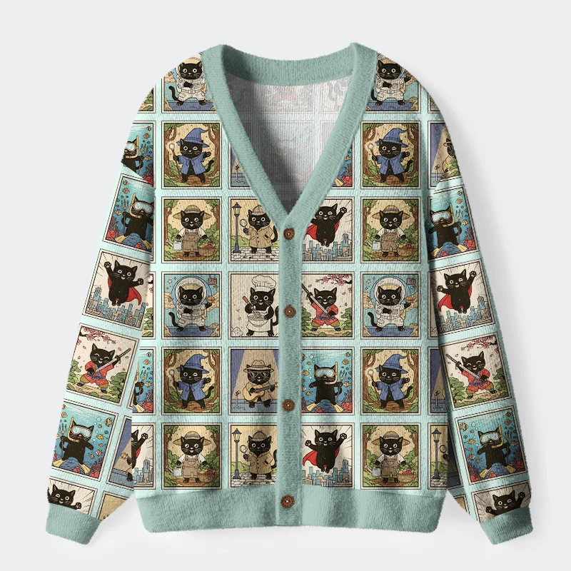 Tokyo-Tiger Black Cats From Various Worlds Ugly Cardigan Sweater