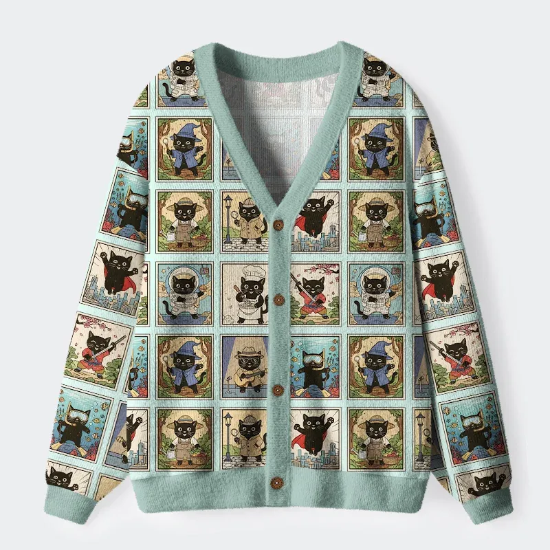 Tokyo-Tiger Black Cats From Various Worlds Ugly Cardigan Sweater