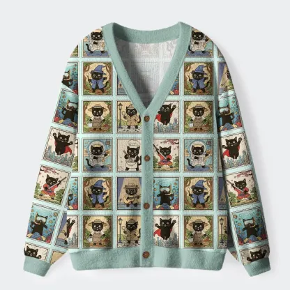 Tokyo-Tiger Black Cats From Various Worlds Ugly Cardigan Sweater