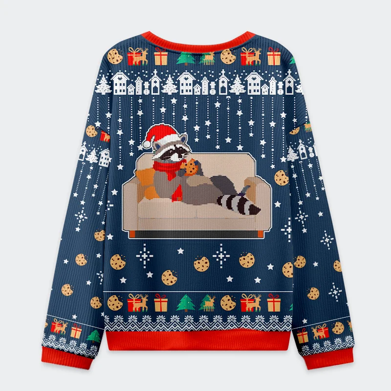 Tokyo-Tiger Raccoon Eats Pie Christmas Ugly Sweatshirt
