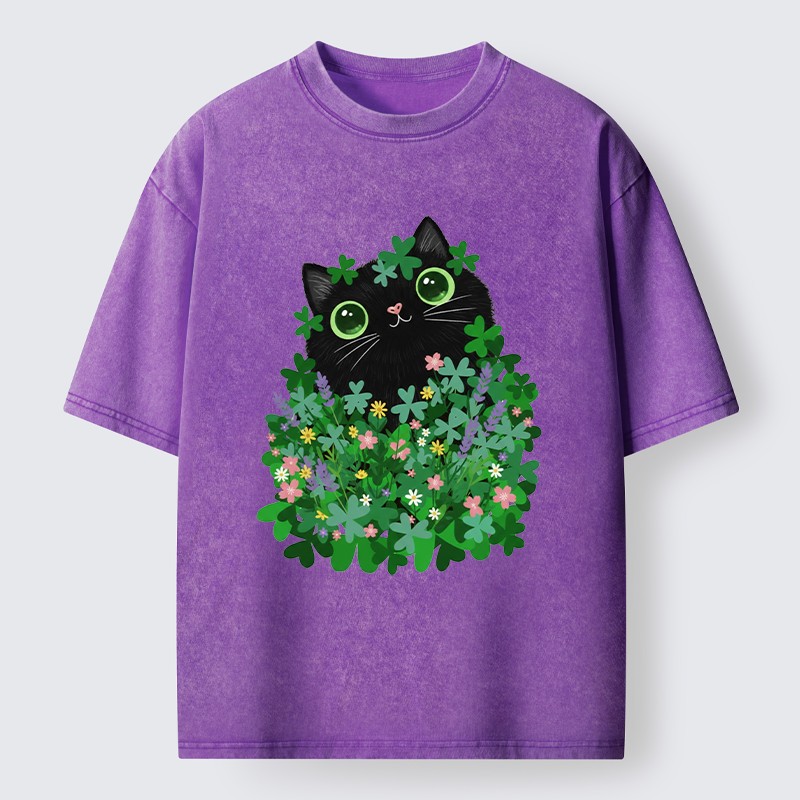 Tokyo-Tiger Black Cat On St. Patrick's Day Washed T-Shirt