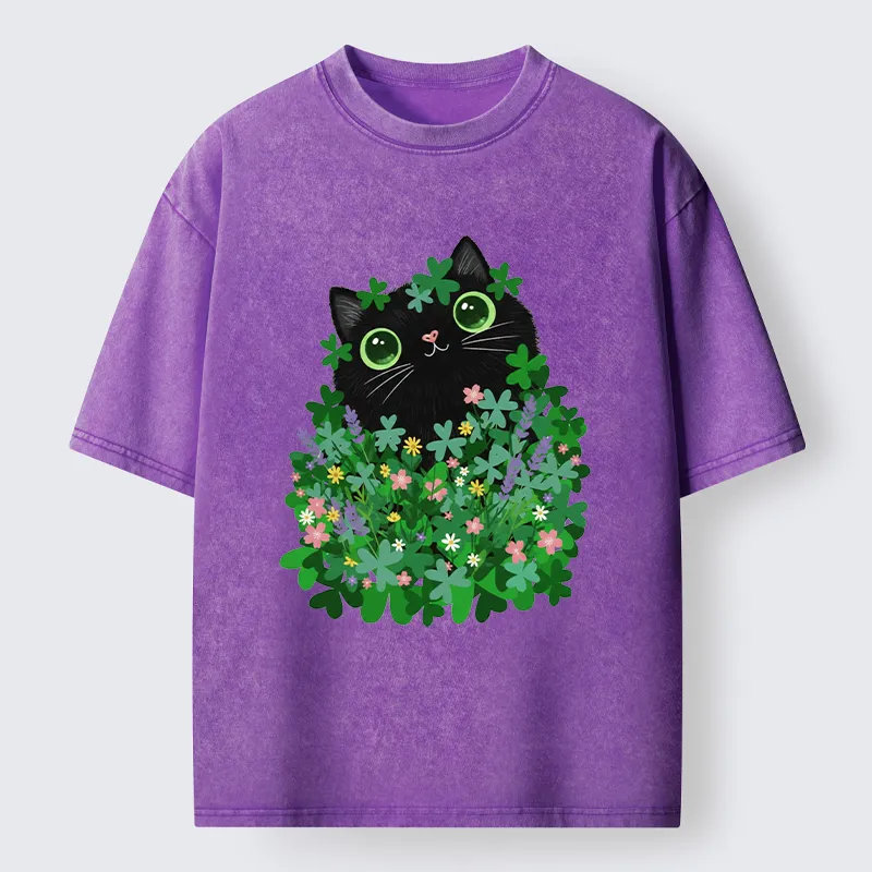 Tokyo-Tiger Black Cat On St. Patrick's Day Washed T-Shirt