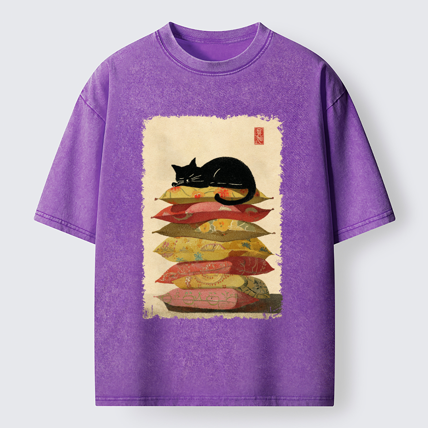 Tokyo-Tiger Sleeping Cat On The Pillows Washed T-Shirt