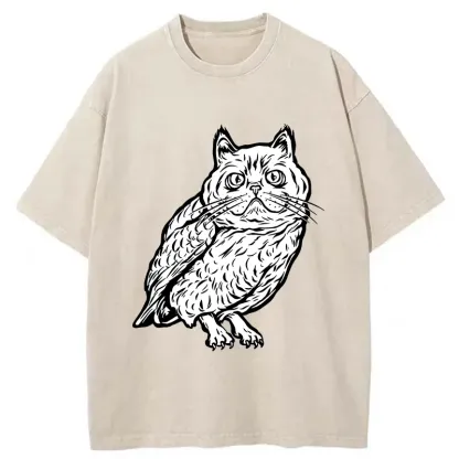 Tokyo-Tiger Cute Japanese Owl Washed T-Shirt