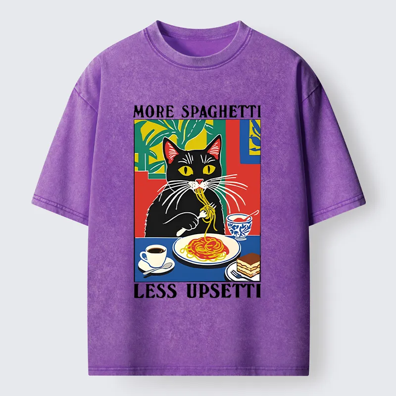 Tokyo-Tiger Black Cat Ate Spaghetti Washed T-Shirt