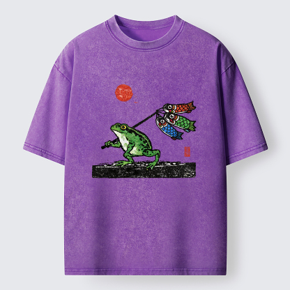 Tokyo-Tiger The Frog Carrying Carp Flags Washed T-Shirt