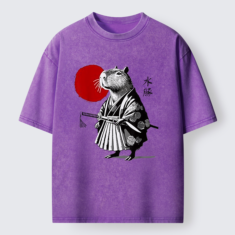 Tokyo-Tiger Capybara Samurai And Sun Washed T-Shirt