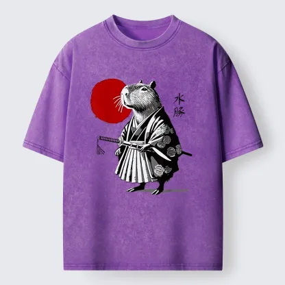 Tokyo-Tiger Capybara Samurai And Sun Washed T-Shirt