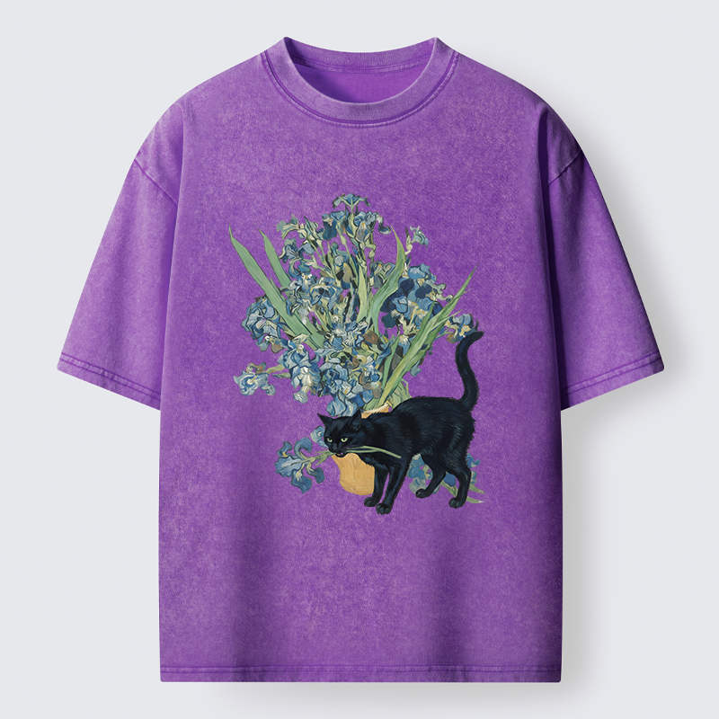 Tokyo-Tiger Black Cat And Orchid Washed T-Shirt