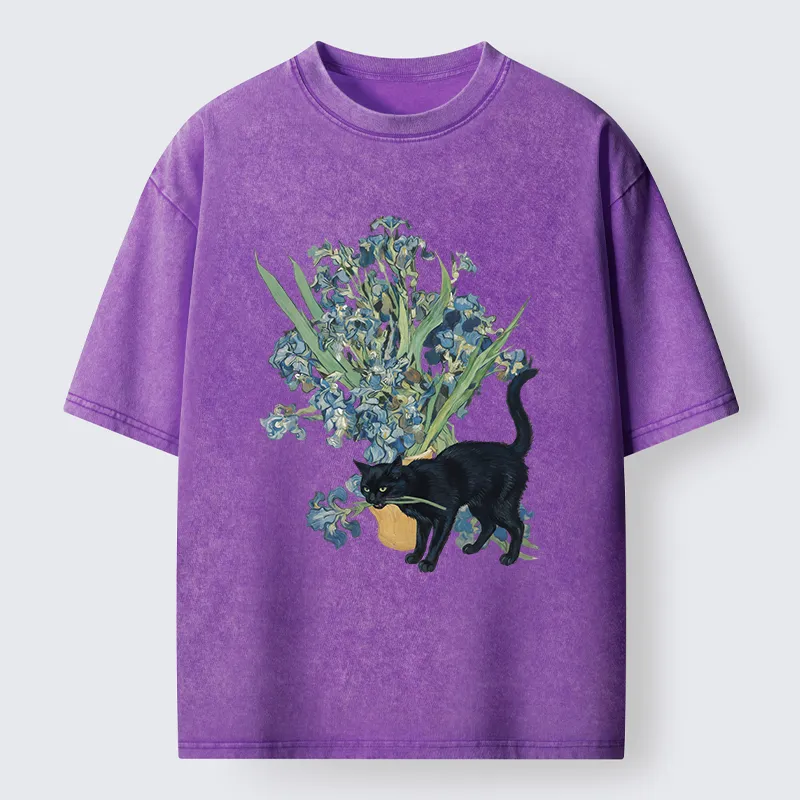 Tokyo-Tiger Black Cat And Orchid Washed T-Shirt
