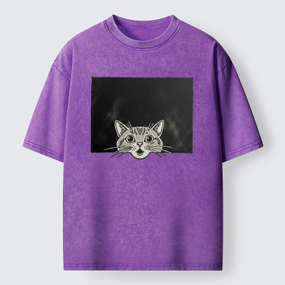 Tokyo-Tiger Surprised Cat Washed T-Shirt