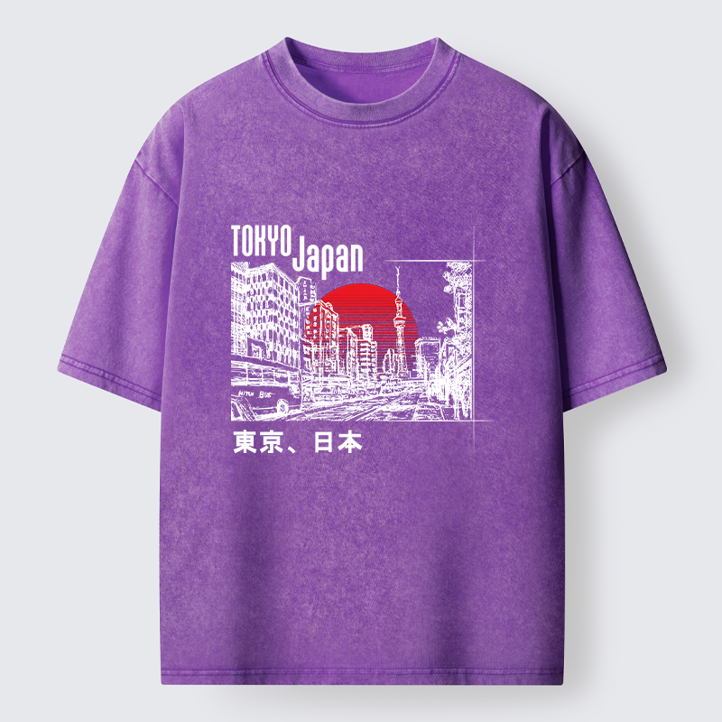 Tokyo-Tiger Bustling Street Scene In Japan Washed T-Shirt