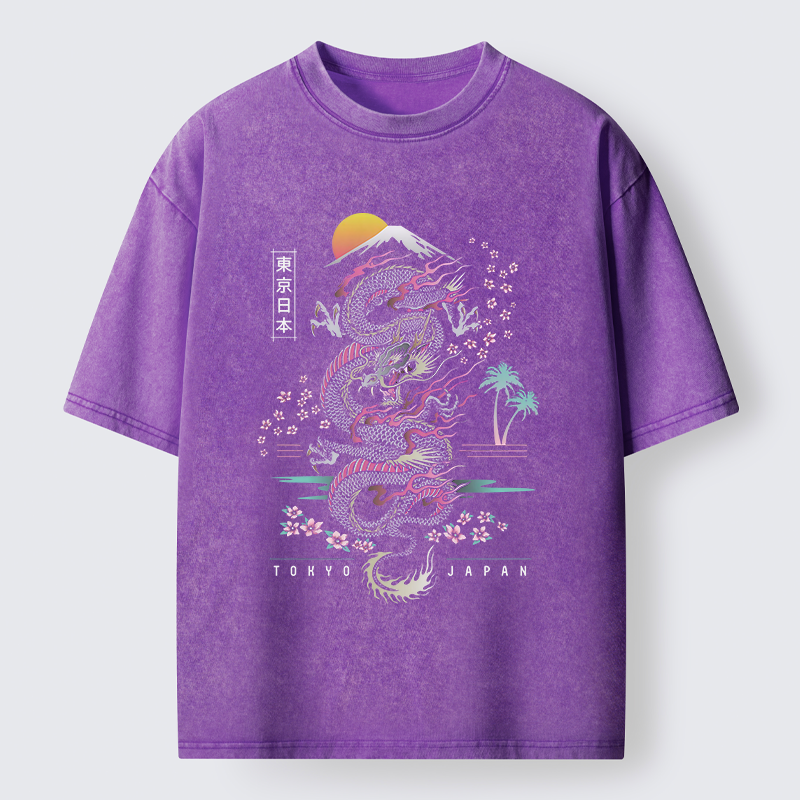 Tokyo-Tiger Retro Japanese Dragon Washed T-Shirt