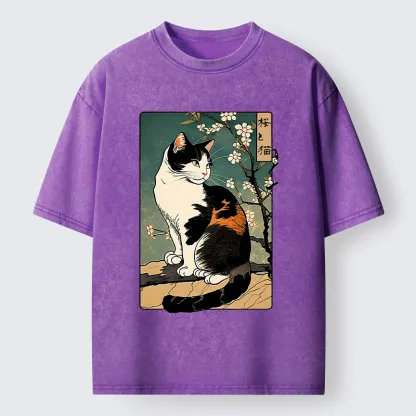 Tokyo-Tiger The Cat Under the Sakura Washed T-Shirt