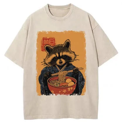 Tokyo-Tiger Ramen-obsessed Raccoon Washed T-Shirt