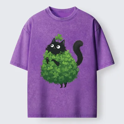 Tokyo-Tiger St. Patrick's Day Decorated Cat Washed T-Shirt