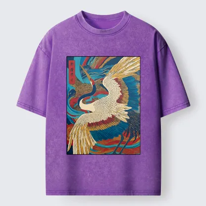 Tokyo-Tiger Retro And Gorgeous Crane Washed T-Shirt