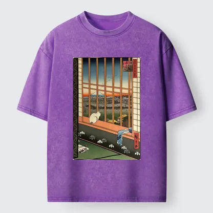 Tokyo-Tiger Cat By The Window Washed T-Shirt