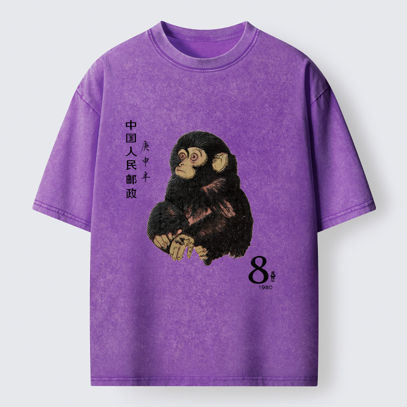 Tokyo-Tiger Cute Little Monkey Washed T-Shirt