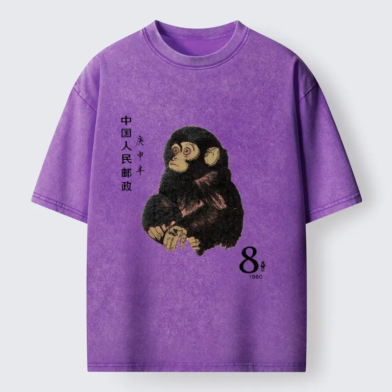 Tokyo-Tiger Cute Little Monkey Washed T-Shirt