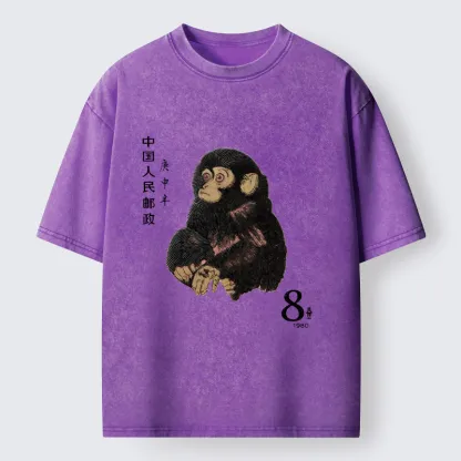 Tokyo-Tiger Cute Little Monkey Washed T-Shirt