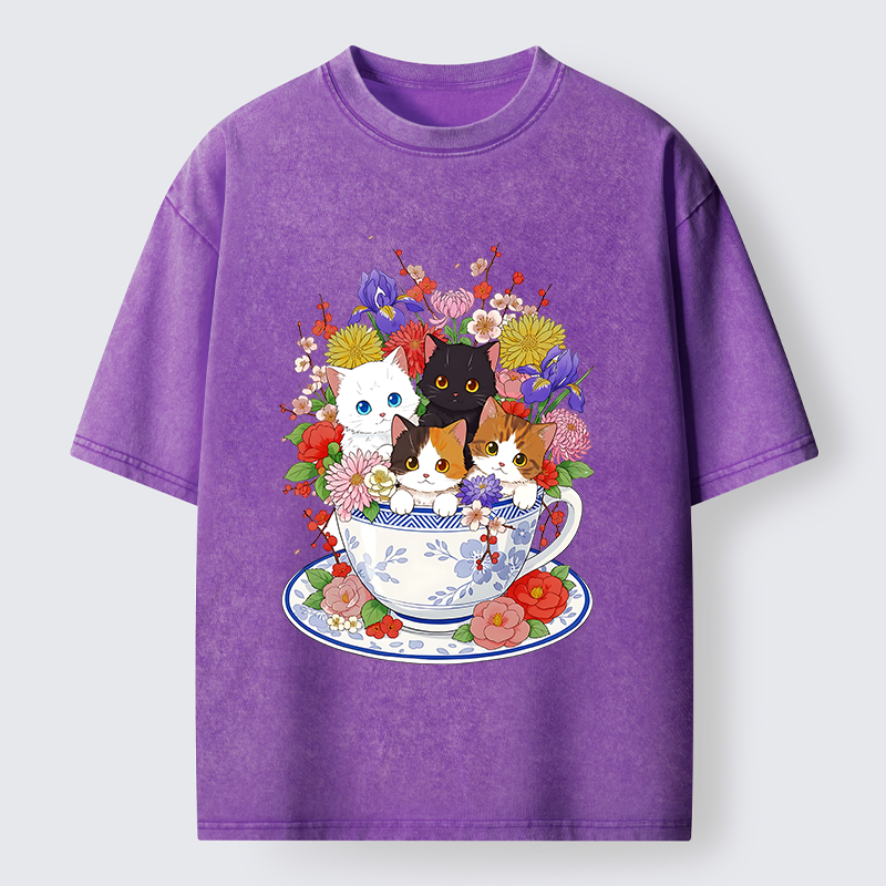 Tokyo-Tiger Four Adorable Kittens Washed T-Shirt