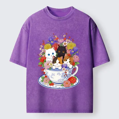Tokyo-Tiger Four Adorable Kittens Washed T-Shirt