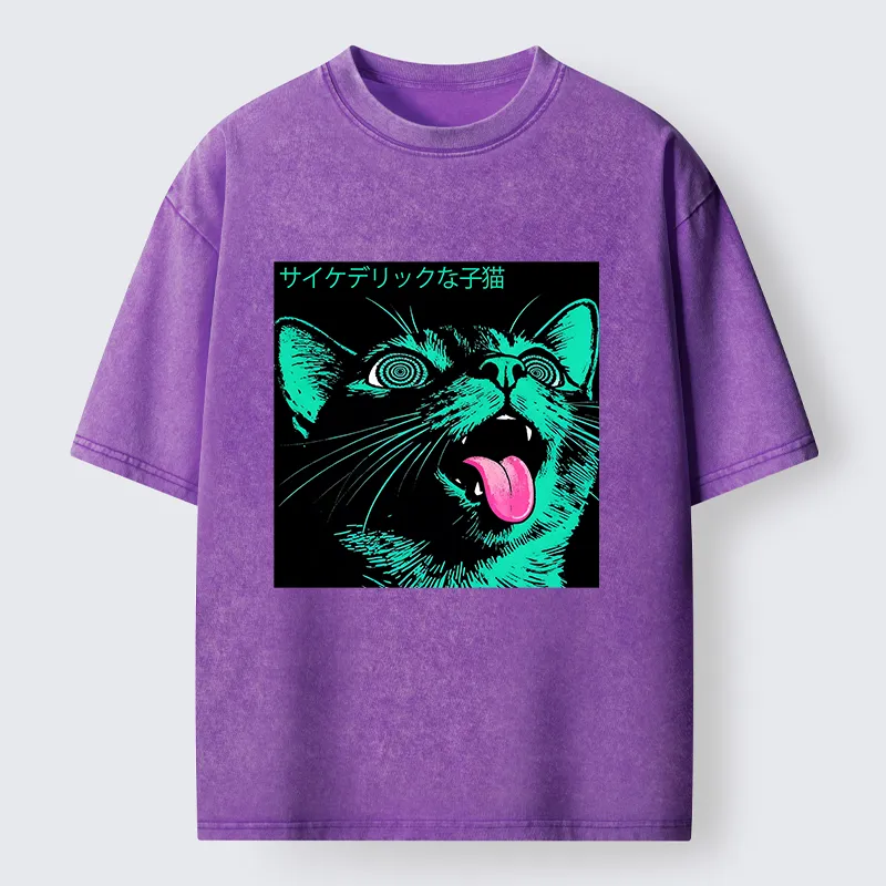 Tokyo-Tiger Psychedelic Kitten Washed T-Shirt