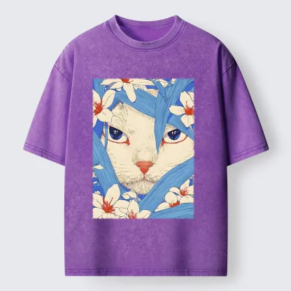 Tokyo-Tiger Cat In The Grass Washed T-Shirt
