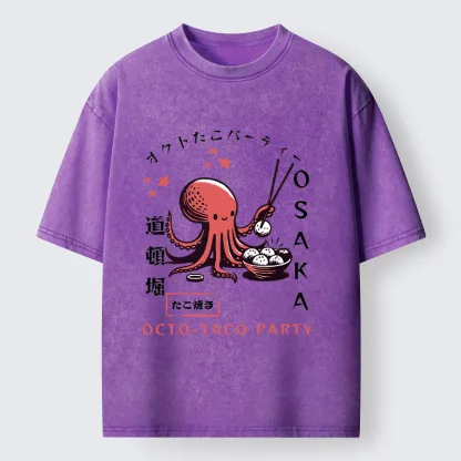 Tokyo-Tiger Cute Octopus Washed T-Shirt