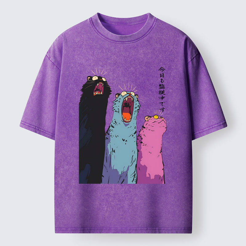 Tokyo-Tiger Howling Cat Washed T-Shirt