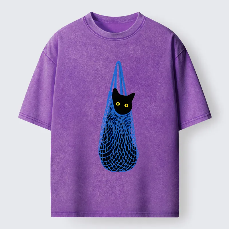 Tokyo-Tiger Cat In A Bag Washed T-Shirt