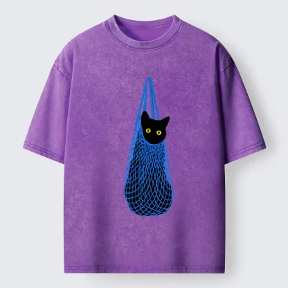 Tokyo-Tiger Cat In A Bag Washed T-Shirt