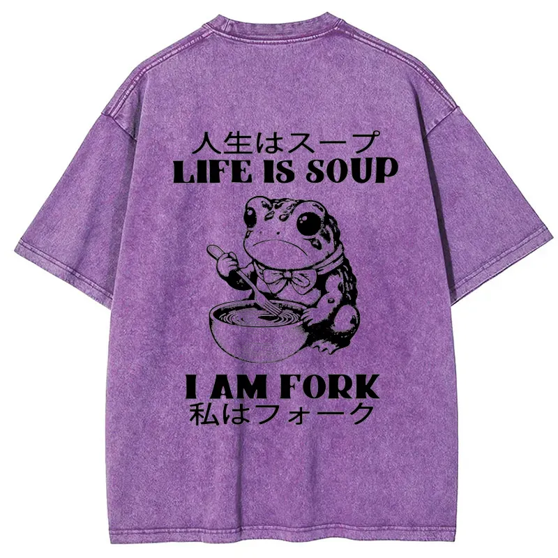 Tokyo-Tiger Life Is Soup I Am Fork Back Washed T-Shirt