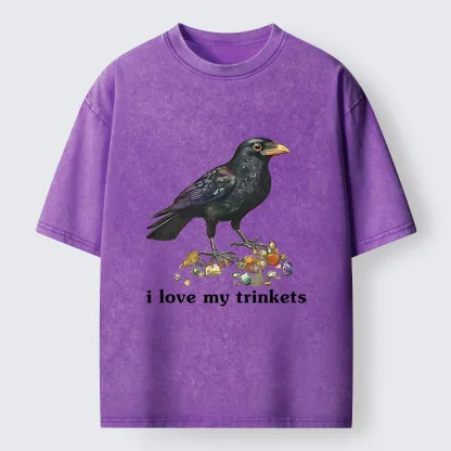 Tokyo-Tiger Crow Likes Its Little Ornaments Washed T-Shirt