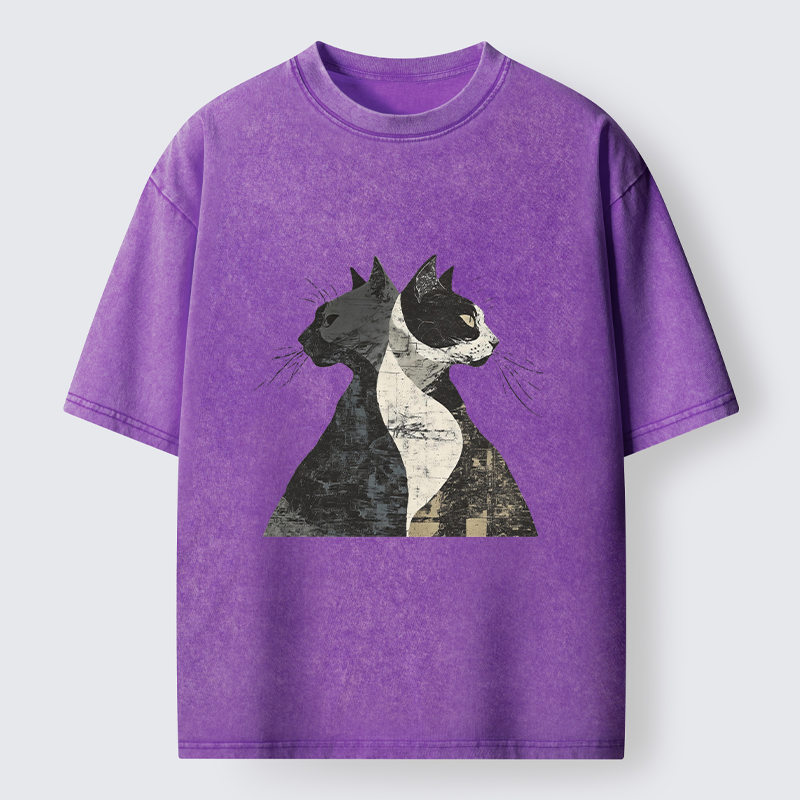 Tokyo-Tiger Silhouette Of Two Black Cats Washed T-Shirt
